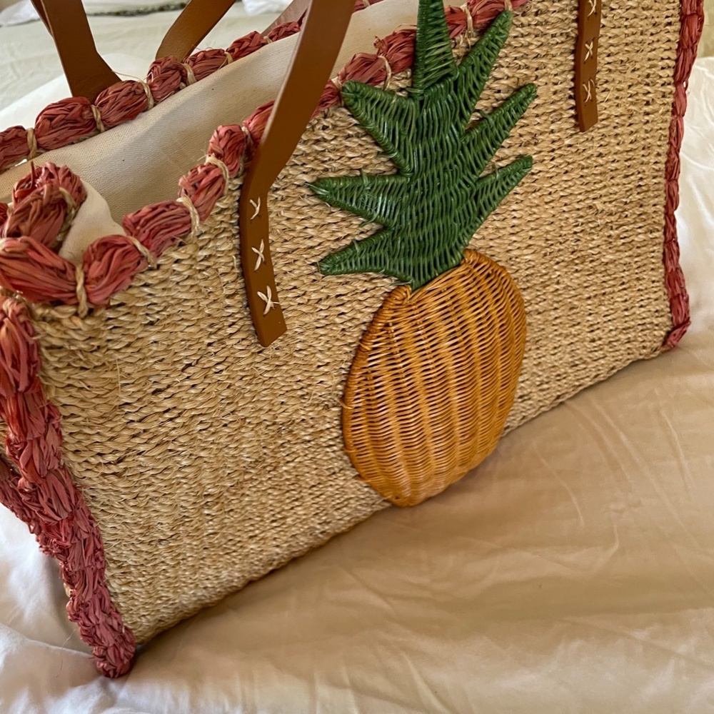 Serpui Marie Vivian woven straw tote, pineapple. Lined.